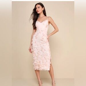 Lulu's Limitless Adoration Blush Pink 3D Floral Embroidered Midi Dress